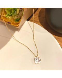 Simple Style Gold Plated Inlay Shell Smiley Face Titanium Steel Pendant Necklace Colorza