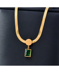 Fashion Inlay Shell Zircon Round Square Stainless Steel Pendant Necklace Colorza