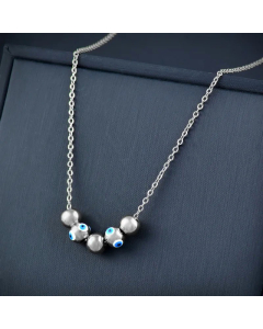 Fashion Round Beads Devil's Eye Titanium Steel Inlaid Gold Necklace Colorza