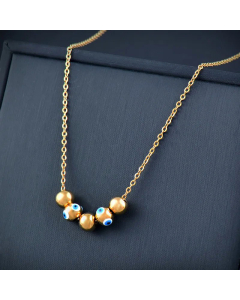 Fashion Round Beads Devil's Eye Titanium Steel Inlaid Gold Necklace Colorza