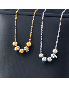 Fashion Round Beads Devil's Eye Titanium Steel Inlaid Gold Necklace Colorza