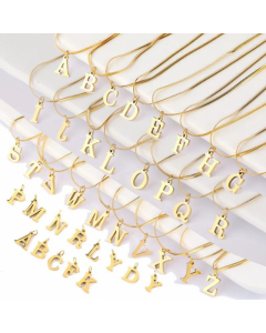 Fashion 26 Initial Letter Titanium Steel Gold Plated Necklace