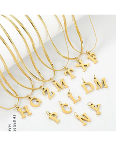 Fashion 26 Initial Letter Titanium Steel Gold Plated Necklace