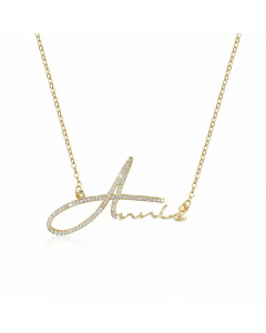 Refined Rhinestone Diamond Artificial Gemstones Inlaid Letter Name Stainless Steel Necklace