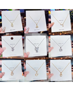 Fashion Inlaid Gold Rhinestones Animal Heart Shape Titanium Steel Necklace Colorza