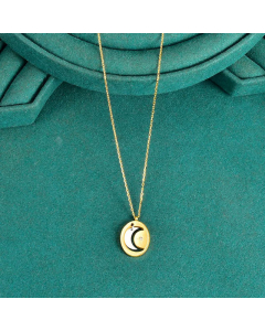 Fashion Gold Plated Rhinestones Oval Moon Titanium Steel Pendant Necklace Colorza