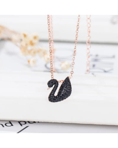 Classic Black Swan Titanium Steel Inlay Zircon Pendant Necklace Colorza