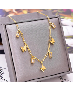 Fashion Butterfly Zircon Inlaid Square Titanium Steel Plating Necklace