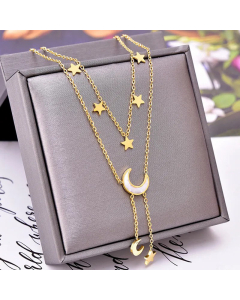 Trendy Star Moon Love Roman Circle Titanium Steel Plating Shell Necklace Fine Quality