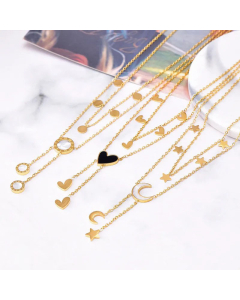 Trendy Star Moon Love Roman Circle Titanium Steel Plating Shell Necklace Fine Quality