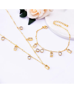 Super Flashing Zircon Inlaid Round Square Titanium Steel Plating Necklace 