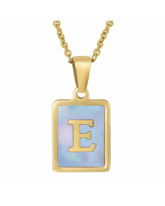 Fashion Plating Inlay Shell Square Letter Stainless Steel Pendant Necklace Colorza-Blue-E