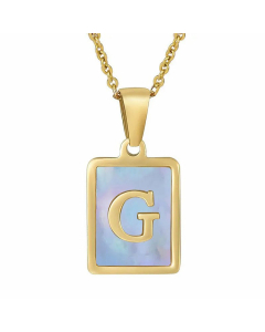 Fashion Plating Inlay Shell Square Letter Stainless Steel Pendant Necklace Colorza-Blue-G
