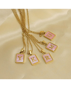 Fashion Plating Inlay Shell Square Letter Stainless Steel Pendant Necklace Colorza