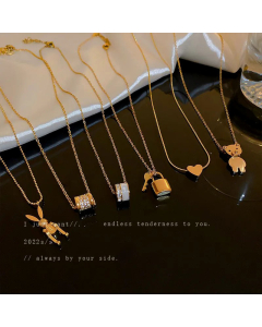 Elegant Zircon Inlaid Heart Butterfly Pendent Titanium Steel Plating Rhinestones Necklace Colorza