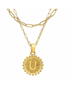 Fashion Letter Pendent Plating Layered Paperclip Chain Titanium Steel Necklaces Colorza