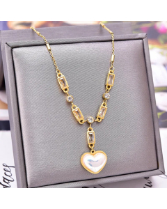 Glam Four Leaf Clover Heart Shape Plating Artificial Pearls Titanium Steel Necklace