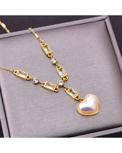 Glam Four Leaf Clover Heart Shape Plating Artificial Pearls Titanium Steel Necklace