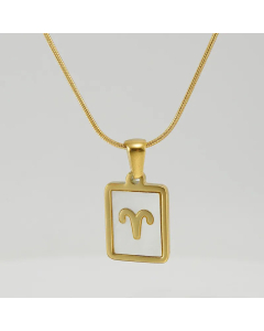 Fashion Constellation Square Tag Stainless Steel Inlay Shell Pendant Necklace Colorza