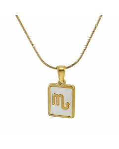 Fashion Constellation Square Tag Stainless Steel Inlay Shell Pendant Necklace Colorza