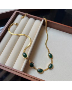 Vintage Round Gold Plated Inlay Opal Titanium Steel Necklace Colorza