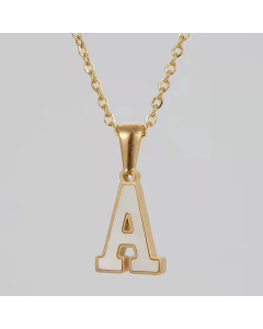 Fashion Plating Inlay Shell Letter Stainless Steel Titanium Steel Pendant Necklace Colorza -White-A