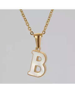 Fashion Plating Inlay Shell Letter Stainless Steel Titanium Steel Pendant Necklace Colorza -White-B