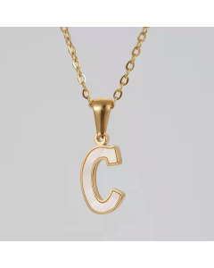 Fashion Plating Inlay Shell Letter Stainless Steel Titanium Steel Pendant Necklace Colorza -White-C