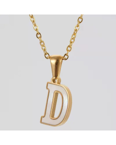 Fashion Plating Inlay Shell Letter Stainless Steel Titanium Steel Pendant Necklace Colorza -White-D