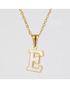 Fashion Plating Inlay Shell Letter Stainless Steel Titanium Steel Pendant Necklace Colorza -White-E