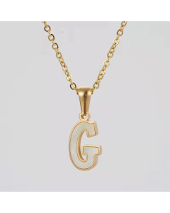 Fashion Plating Inlay Shell Letter Stainless Steel Titanium Steel Pendant Necklace Colorza -White-G