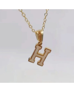 Fashion Plating Inlay Shell Letter Stainless Steel Titanium Steel Pendant Necklace Colorza -White-H