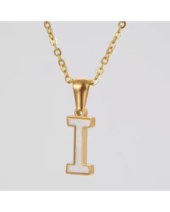 Fashion Plating Inlay Shell Letter Stainless Steel Titanium Steel Pendant Necklace Colorza -White-I