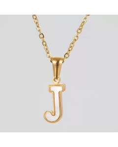Fashion Plating Inlay Shell Letter Stainless Steel Titanium Steel Pendant Necklace Colorza -White-J