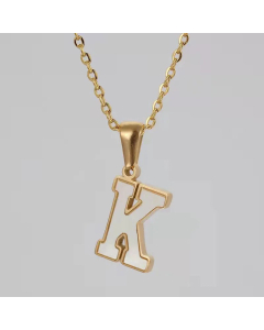 Fashion Plating Inlay Shell Letter Stainless Steel Titanium Steel Pendant Necklace Colorza -White-K