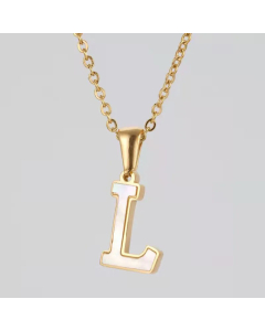 Fashion Plating Inlay Shell Letter Stainless Steel Titanium Steel Pendant Necklace Colorza -White-L