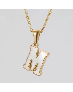 Fashion Plating Inlay Shell Letter Stainless Steel Titanium Steel Pendant Necklace Colorza -White-M
