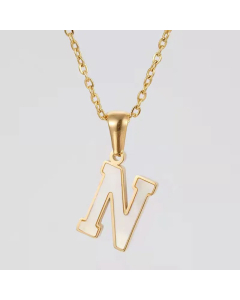 Fashion Plating Inlay Shell Letter Stainless Steel Titanium Steel Pendant Necklace Colorza -White-N