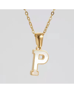 Fashion Plating Inlay Shell Letter Stainless Steel Titanium Steel Pendant Necklace Colorza -White-P