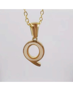 Fashion Plating Inlay Shell Letter Stainless Steel Titanium Steel Pendant Necklace Colorza -White-Q