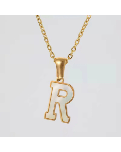 Fashion Plating Inlay Shell Letter Stainless Steel Titanium Steel Pendant Necklace Colorza -White-R