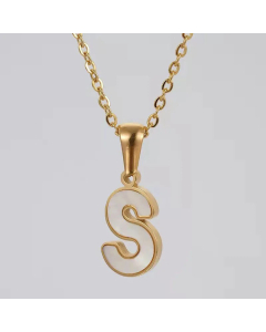 Fashion Plating Inlay Shell Letter Stainless Steel Titanium Steel Pendant Necklace Colorza -White-S