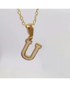 Fashion Plating Inlay Shell Letter Stainless Steel Titanium Steel Pendant Necklace Colorza -White-U