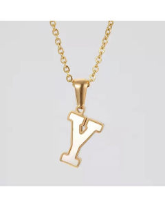 Fashion Plating Inlay Shell Letter Stainless Steel Titanium Steel Pendant Necklace Colorza -White-Y