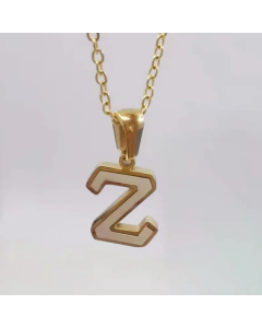 Fashion Plating Inlay Shell Letter Stainless Steel Titanium Steel Pendant Necklace Colorza -White-Z