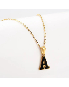 Fashion Plating Inlay Shell Letter Stainless Steel Titanium Steel Pendant Necklace Colorza -Black-A