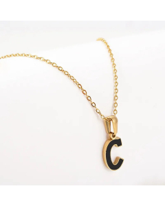 Fashion Plating Inlay Shell Letter Stainless Steel Titanium Steel Pendant Necklace Colorza -Black-C