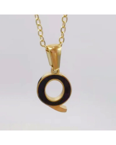 Fashion Plating Inlay Shell Letter Stainless Steel Titanium Steel Pendant Necklace Colorza -Black-Q