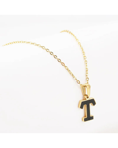 Fashion Plating Inlay Shell Letter Stainless Steel Titanium Steel Pendant Necklace Colorza -Black-T