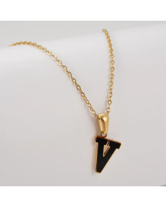 Fashion Plating Inlay Shell Letter Stainless Steel Titanium Steel Pendant Necklace Colorza -Black-V